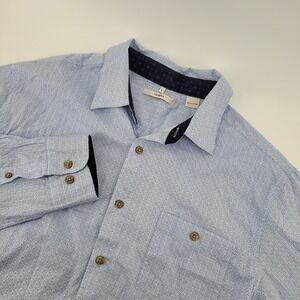 Moda Campia Moda Large Blue Patterned Button Up Long Sleeve 100% Cotton Shirt‎